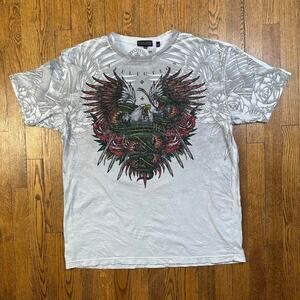 Y2K Mens Affliction Black Label Rattlesnake Eagle Tattoo T Shirt